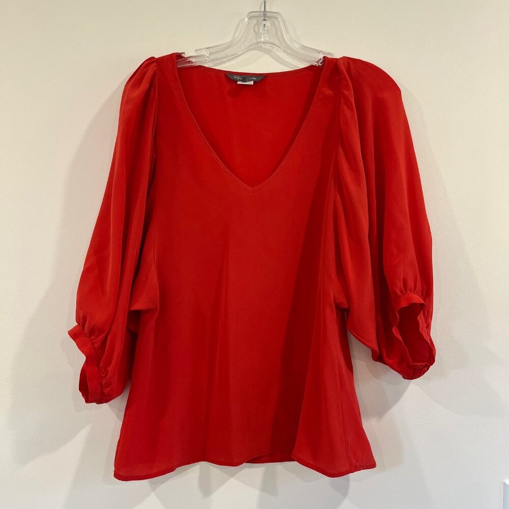 Pippa Red Silk V Neck Puff Sleeves size 4